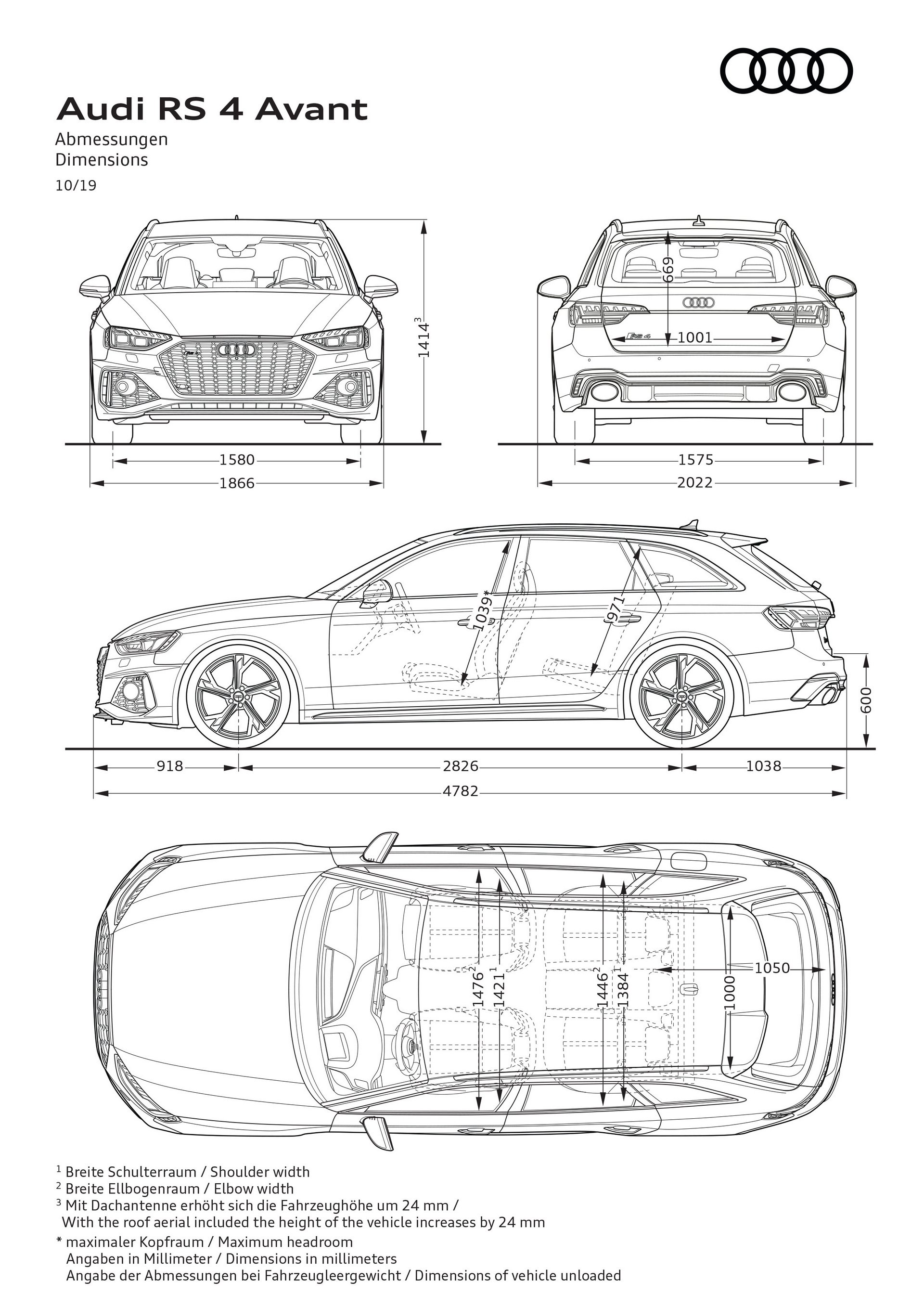 Dimensioni nuova Audi RS4 Avant 2020